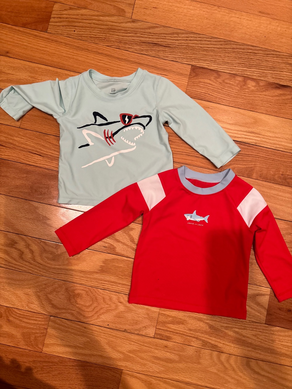 Kids Shark Rash Guard Swim Tops - Red & Light Blue